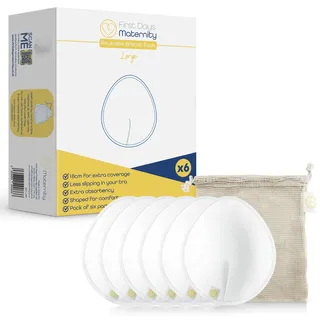 First Days Maternity – Große wiederverwendbare Stilleinlagen, waschbare und wiederverwendbare Einlagen zum Stillen, aus Baumwolle, saugfähige Stilleinlagen, groß, 18 cm lang, eine Packung (6, weiß