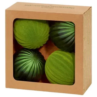 Weihnachtskugeln 80MM Flock & Matt Kürbis Dunkelgrün Packung 4