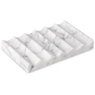 Seifenschale Marmor mit Ablauf Luxuriöse Seifenschale Rechteckige Wellenform Selbstentleerender Seifenbox für Badezimmer Schwammhalter Küche Carrara Weiß 12.5 x 8 x 2 cm