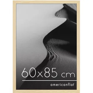 Americanflat Bilderrahmen 60x85 cm aus MDF-Holz mit bruchsicherem Plexi-Scheibe - Bilderrahmen quadratisch 85x60 mit integrierter Aufhängung für die Wand - Eiche/Natur