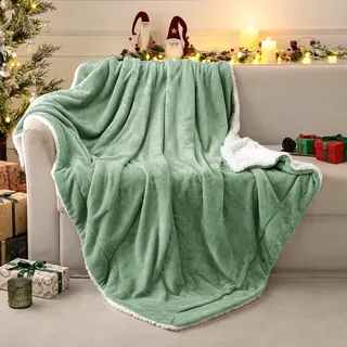 MIULEE Kuscheldecke Flauschig Decke Fleecedecke Wohndecken warm Sherpa Sofaüberwurf Decke Flauschig Überwurf Mikrofaser Tagesdecke Für Bett Sofa Schlafzimmer Büro 150x200 cm Matcha Grün