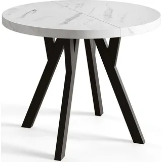 alpi meble Runder Esszimmertisch OVO, ausziehbarer Tisch Durchmesser: 80 cm bis 130 cm, Wohnzimmertisch Farbe: MARMUR, mit Stabile Beine in Farbe Schwarz - Hellgrau/Schwarz