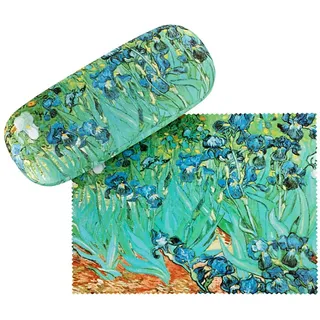 VON LILIENFELD Brillenetui Vincent van Gogh Iris Blumen Kunst Motiv Etui Brille Mikrofaser Brillenputztuch Brillenbox Stabiles Hardcase Set mit Stoff bezogen