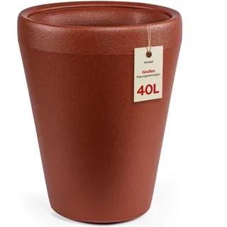 KONZEPT Übertopf 40 cm Durchmesser aus Kunststoff, Hoch & Groß, 40 L – Pflanzentopf in Ton-Optik, Modern, UV- und Frostbeständig, Leicht & Pflegeleicht, für Innen & Außen geeignet, Ziegelrot