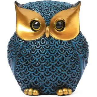 Artpaul Eulendekoration, Heimdekoration, Akzente, kleine Deko-Artikel für Regal, Eulenfiguren, Heimdekoration, Eulendekorationen für Zuhause, Büro, Geschenke für Eulenliebhaber (blau)