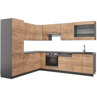 Vicco Eckküche Fame-Line Goldkraft Eiche/Anthrazit 227 x 60 cm ohne Ap , Holzwerkstoff , L-Form,Formgebogen , 287x81.6x46 cm , Küchen, Küchenzeilen & Küchenblöcke, Eckküchen, Eckküchen ohne Geräte
