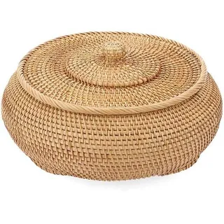 Rattan-Opbergkorb mit Deckel für Wohn- und Esszimmer - Beige
