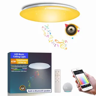 chysongoods Φ40cm 45W Musik Deckenlampe Amazon Alexa Google Home Kompatibel Mit Bluetooth Lautsprecher Deckenleuchte LED RGB Farbwechsel Dimmbar für Küche Schlafzimmer Wohnzimmer Badezimmer