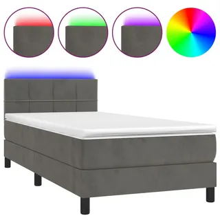 vidaXL Boxspringbett mit Matratze & LED Dunkelgrau 100x200 cm Samt - Grau