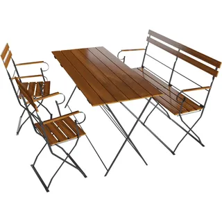Biergarten Set Sitzgruppe Biergartengarnitur Biergartenmöbel Armlehne Bank Stuhl Tisch 120x70 4tlg. - Naturbelassen