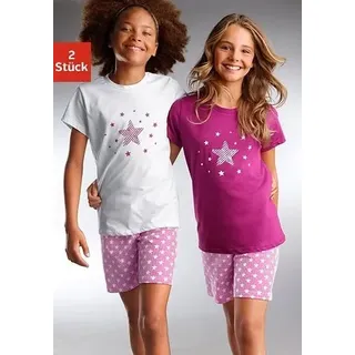 petite fleur by Lascana Pyjama 4 tlg. kurzer Schlafanzug mit Sternendruck, aus Baumwolle, weiß, beere