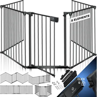 KESSER® Kaminschutzgitter mit Tür Metall Ofenschutzgitter Laufgitter Laufstall Absperrgitter Tierschutzgitter Türschutzgitter für Kinder-Sicherung - Schwarz