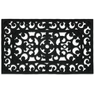 Relaxdays Fußmatte Gummi, 45 x 75 cm, wetterfest, rutschfest, Fußabtreter Ornamente, Türvorleger innen & außen, schwarz