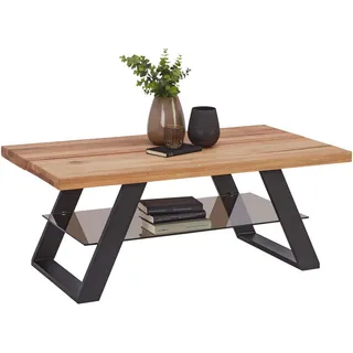 Novel Couchtisch , Schwarz, Eichefarben , Holz, Metall, Glas , Eiche , massiv , rechteckig , U-Form , 65x45x115 cm , Wohnzimmer, Wohnzimmertische, Couchtische, Couchtische Glas