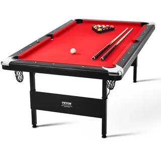 VEVOR Billardtisch, 2,13 m Pooltisch, Zusammenklappbarer Platzsparender Tisch, Billardtisch-Set inkl. Bällen, Queues, Kreide, Schwarz, Perfekt für Familienspielzimmer für Kinder und Erwachsene