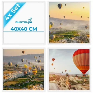 PHOTOLINI Bilderrahmen 40x40 Weiß Holz MDF, 4er Set quadratisch 40x40 cm | Foto Rahmen zum Aufhängen, Rahmen 40 x 40 mit Acrylglas, Bilderrahmen Collage weiss, photo frames for wall für Foto & Poster