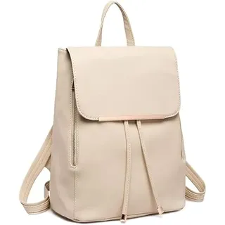 Miss Lulu Rucksack Damen Klein Wasserdicht Rucksack Cityrucksack Backpack Women Modern Backpack Damen PU Leder für Reisen Arbeit Schule (Beige)