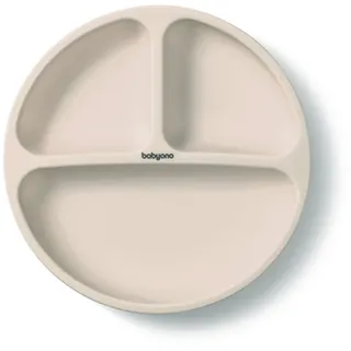 BabyOno Siilicone Plate 6m+ geteilter Teller mit Saugnapf Beige 1 St.