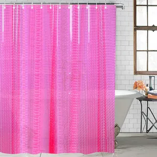 LshyMn Eva-Duschvorhang, 3D-Wasserwürfel, transparent, Badezimmer-Duschvorhänge, transparent, Eva-Duscheinlage für Duschkabine, 180 x 180 cm, mit Haken, Rosa/Violett