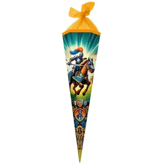 goldbuch 98 158 Schultüte 85 cm Ritterhelden, Zuckertüte 6-eckig, Geschenktüte mit Ritter-Motiv, Geschenkverpackung aus Lackkarton, Einschulungstüte Netzverschluss, ca. 85 x 24 x 20 cm, Mehrfarbig