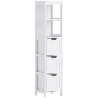 Homcom Badezimmerschrank, Weiß, Holz, 30x142.4x30 cm, Badezimmer, Badezimmerschränke, Hochschränke