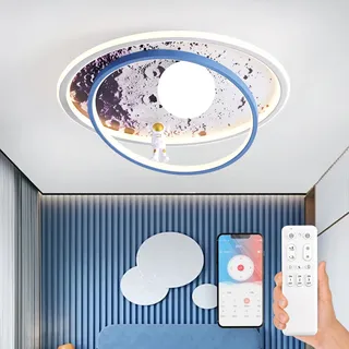 AHXIAOZN LED Kinder Deckenlampe, 50cm Mond Astronaut Deckenleuchten, Kinderzimmerlampe Stufenloses Dimmen mit Fernbedienung, Schlafzimmer Decke Lampe Für Jungen und Mädchen Zimmer(Rund, Weiße Kugel)