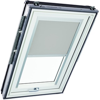 Original Roto Verdunkelungsrollo ZRV Nahezu vollständige Verdunkelung Führungsschiene Silber Für Roto Dachfenster Baureihe Designo R6/R8 i8 und Classic 64/84 mit Größe 094/160 | 09/16 Farbe Hellgrau