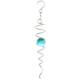SSIMOO Windspiele, blickende Kugel, Spiralschwanz-Spinner, for drinnen und draußen, Gartendekoration, Edelstahl-Glaskugel mit hängendem Drehhaken, 27,9 cm (Color : Sky Blue 11inch)