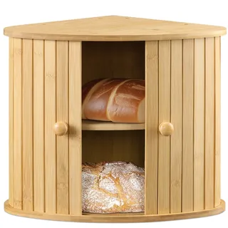 Navaris Brotkasten Ecke aus Bambus - Eckbrotkasten zwei Etagen - Brotbox aus Holz - Box für die Küche - Brotkorb 30x30x31cm - Aufbewahrung Schrank