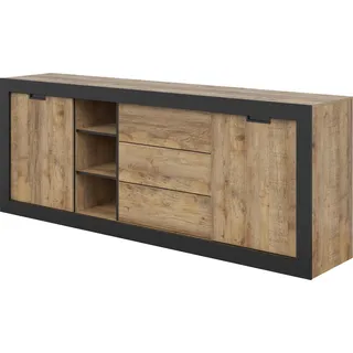 Masseno Kommode DAVOR 220 cm Sideboard mit 3 Schubladen und 2 Türen für Wohnzimmer Schlafzimmer Modern 220x45x85 cm Eichefarben / Eichefarben - Braun