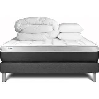Komplettpaket Bett - Matratze 160x200 cm + Boxspringbett mit Lattenrost (im Set) + 2 Kopfkissen + Bettdecke - Vital Soft - Grau