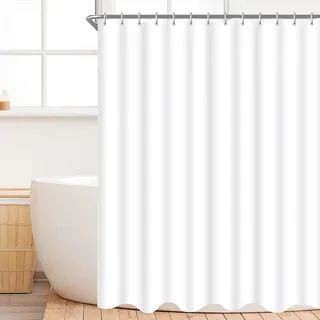 Lerores Duschvorhang 200x200 cm Reinweiß, Beschwerter Saum Antischimmel Textil, Wasserabweisend, Waschbar Polyester Stoff Badevorhänge für Badezimmer, Badewanne mit 12 Duschvorhangringe