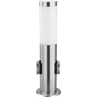 Grafner Edelstahl Wegeleuchte mit 2 Steckdosen, Höhe: 45 cm, KEIN ROST - Klarlackbeschichtung, E27, Wegleuchte Weglampe Gartenlampe Gartenleuchte Standlampe Außenstandleuchte Pollerleuchte