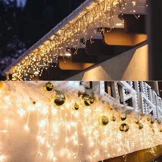 salcar LED Lichterkette Außen 10m, Lichtervorhang Fenster Weihnachten Innen mit 400 LEDs, 31V mit 8 Modi und Memory-Funktion, Warmweiß