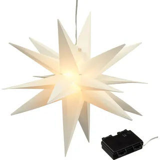 3D Advents Stern mit 15 LED in warm weiß - 35 cm - Outdoor Weihnachten Fenster Hänge Deko für Außen mit Timer Batterie betrieben - Weiß