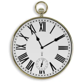 Design Wanduhr - Style Taschenuhr Vintage - Große römische Zahlen - Leicht lesbar - Funkgesteuert - Ø 30 cm - Für Küche, Wohnzimmer, Schlafzimmer - Vergoldet