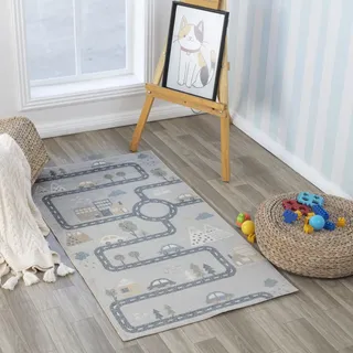 Livabliss Spielmatte Kinder waschbar - Cartoon 80x150 cm, Waschbarer Kinderzimmer oder Babyzimmer, Krabbel oder Spiel - Babymatte für Jungen & Mädchen, Grau