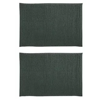 MSV - Set aus 2 Luxus Chenille Mikrofaser Badematten - Langflor und Weich - SEBS rutschfest - Maschinenwaschbar bei 30° - Praktische Aufhängeschlaufe - 50 x 80 cm - Dunkelgrün