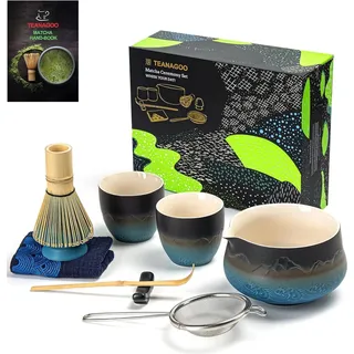 Matcha-Set Premium mit Bambus Schneebesen und Keramikschale, 7-teilig