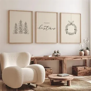 Ueiwffzo 3er Poster Set Weihnachten Wandbilder, Bilder Weihnachtsschmuck Moderne Bilder Set, Kunstdrucke Ohne Rahmen Wandposter Wohnzimmer Schlafzimmer Wanddeko (30x40cm)