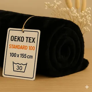 StoffBook BÄRCHENFELL TEDDYFELL FELL STOFF FELLIMITAT (Schwarz, 100x155cm)