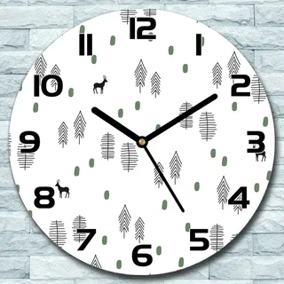 Wanduhr aus Glas Rund fi 30 Hirsch Wald Minimalistisch Deko Schlafzimmer Büro