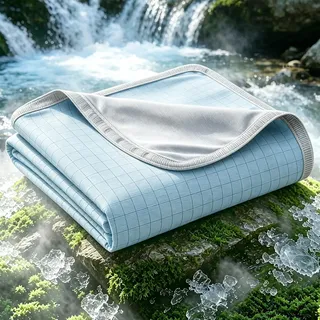 EMME Kühlende Decke 5X Belüftung Arc-Chill 3.0 Grid-Airy Sommerdecke Bett Q-Max>0.45, 152x203 cm Sofortige & Dauerhafte Kühlung, Sommerdecke Tagesdecken Bett gegen Nachtschweiß Lösung, Karo-Hellblau