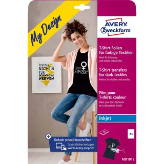 Avery Zweckform MD1003 Tintenstrahl Textilfolie DIN A4 Fuer farbige Textilien, (123 g/m2, 4 x)