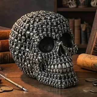 MIJOMA Spardose im Totenkopf-Design – Handbemalte Schädel-Spardose aus Polyresin mit Sicherheits-Schloss – Stilvolle Aufbewahrung für Ersparnisse (mit tausend Gesichtern)