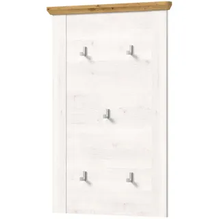 Inn.Furn Garderobenpaneel weiß Lärche Landhaus 68 cm, Flurgarderobe mit 5 Kleiderhaken , Weiß, Eiche Artisan , Holzwerkstoff , Nachbildung , Uni, Holz Optik , Rechteckig , 68x103x4 cm , FSC Mix , Garderobe, Garderobenpaneele