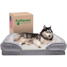 FurHaven XL Memory Foam Dog Bed Perfect Comfort Plush & Velvet Waves Sofa-Style w/Removable Washable Cover - Granite Gray, Jumbo (X-Large)