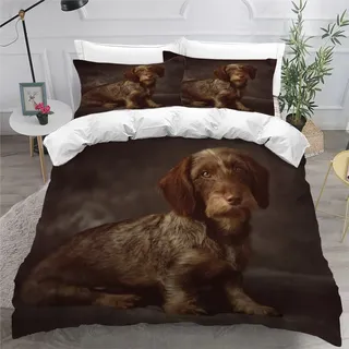 NYSMGS Bettbezug 135x200 Wolliger Dackel Bettwäsche Set 3D-Druck Haustier Welpe Bettwaren Weiche Mikrofaser Reißverschluss Bettbezüge mit 2 Kissenbezügen 80x80 Für Kinder et Teenager