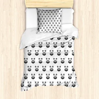 ABAKUHAUS Tätowieren Mantele, Panda-Bär Portraits, Milbensicher Allergiker geeignet mit Kissenbezügen, 135 cm x 200 cm - 80 x 80 cm, Schwarz-Weiss - Schwarz