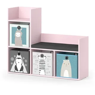 Vicco Kinderregal Luigi Rosa 107.2 x 88.6 cm mit 2 Faltboxen (grau) , Pink , Holzwerkstoff , Rechteckig , 107.2x88.6x30.9 cm , Babymöbel & Kindermöbel, Babyzimmer, Babyregale & Kinderregale